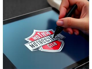 A designer's hand sketching a custom motorcycle club logo on a digital tablet